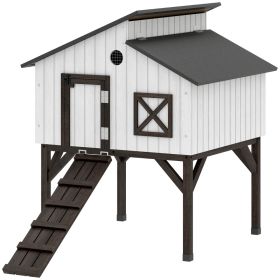 Chicken Coop Hen House with Nesting Box, Elevated Rabbit Hutch with Ramp, Asphalt Openable Roof and Elevated Legs