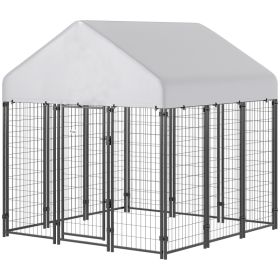 Outdoor Dog Kennel with Roof, 6 x 6 x 6 Heavy Duty Welded Wire Dog Playpen Enclosure with Escape-proof Lock