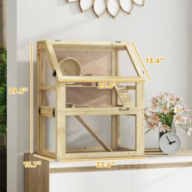 3 Tier Wooden Hamster Cage W Detachable Bottom, Hut, Seesaw, Exercise Wheel, Ramps