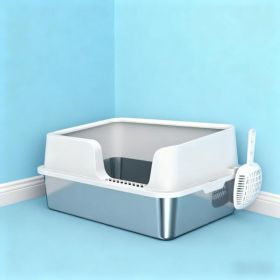 Stainless Steel Litter Box With High Side, Scoop For Big Cats
