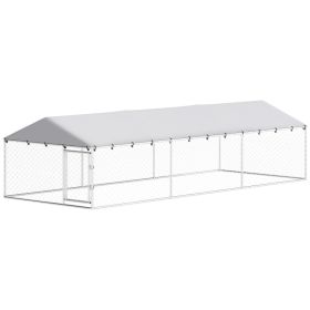 20 x 7.5 x 5 Dog Kennel Outdoor for Large Dogs with Waterproof Roof, Silver