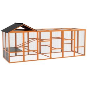Wooden Chicken Coop Run For 6 -10 Chickens, Hen House Add-On With Storage, Perches,