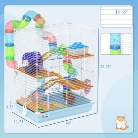 5 Tiers Hamster Cage Portable Animal Travel Carrier W Exercise Wheels Tube, Light Blue