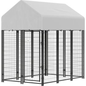 Outdoor Dog Kennel with Roof, 6 x 4 x 6 Heavy Duty Welded Wire Dog Playpen Enclosure with Escape-proof Lock