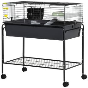 Two-Story Small Animal Cage Removable from Stand, Pet Habitat with Shelf & Wheels, 33" x 18.5" x 35", Charcoal Gray