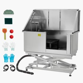 Electric Lift Dog Washing Station, 50Inch Professional Stainless Steel Pet Grooming Tub w/ Non-Slip Drain Board