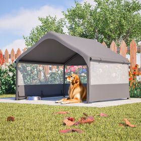 Extra Large Outdoor Dog House Tent with 3-Sided Mesh Windows, Breathable Sun Rain Cover Pet Shelter with Canopy and Ground Stakes for Dogs, Cats