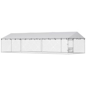 Dog Kennel Outdoor Dog Run Waterproof UV-Resist Cover Lockable Door Adjustable Bowls 20 x 7.5 x 5ft