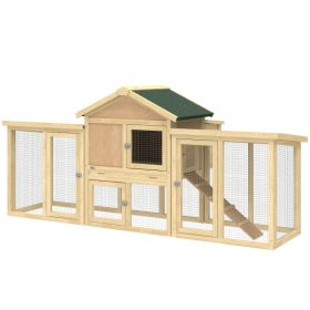 Wooden Chicken Coop ith Nesting Box, Double Runs, Removable Tray, Ramp, for Garden Backyard