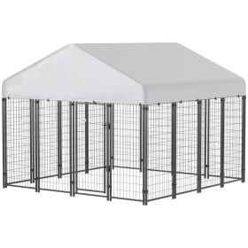 Outdoor Dog Kennel with Roof, 8 x 8 x 6 Heavy Duty Welded Wire Dog Playpen Enclosure with Escape-proof Lock