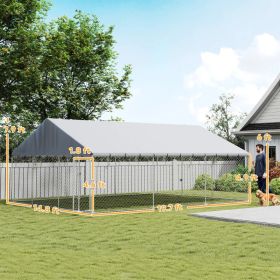 Heavy Duty Outdoor Dog Kennel With Waterproof Roof, 2 Secure Latches, Chain Link Dog Run For Backyard, 20' X 15' X 8'