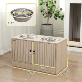Elevated Dog Bowl, Large Feeding Dog Bowl Stand With 2 Stainless Steel Bowls, Storage Drawer, And Slow Feeder Mat. (Option: Oak 710x435x150 mm)